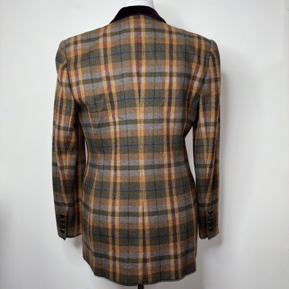 Vintage Evan Picone Tweed Double Breasted Blazer Size 4 Brown Plaid Wool Jacket - Picture 2 of 16